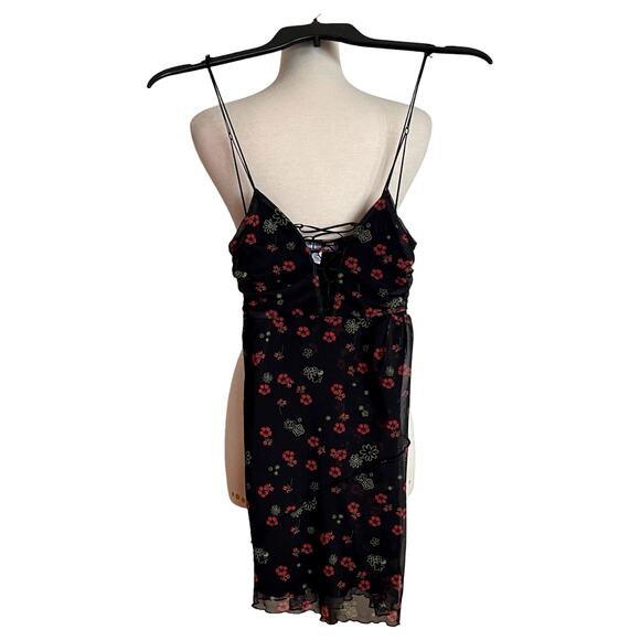Urban Outfitters Black Floral Lace-Up Slip Dress (XS) - Picture 6 of 10